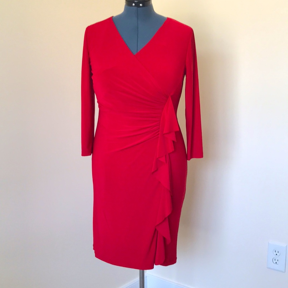 Black Label by Evan-Picone Red Jersey Knit Long Sleeve Dress Size 6